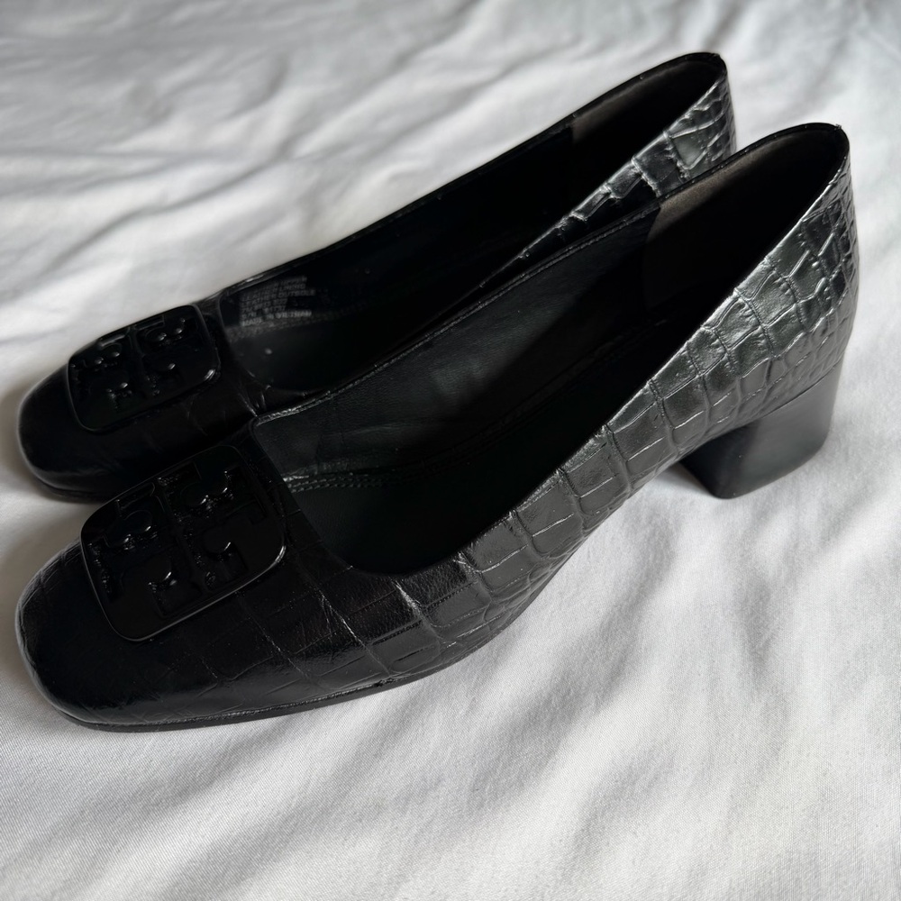 Tory Burch "Georgia" Pump Black Croc-Embossed Leather Pump Heel 7 Women's - Picture 6 of 16